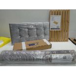 +VAT Bathroom duck board, flat pack storage box, Set of dark grey blinds and 80x150cm beige rug