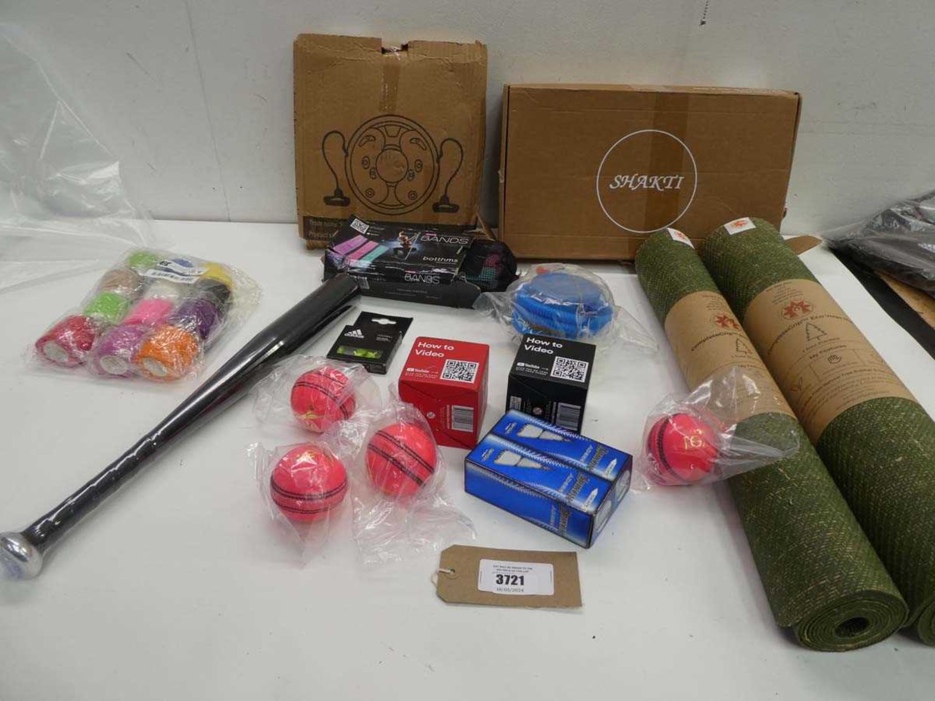 +VAT Shakti & Complete Grip yoga mats, cricket & golf balls, rounders bat, resistance bands, waist