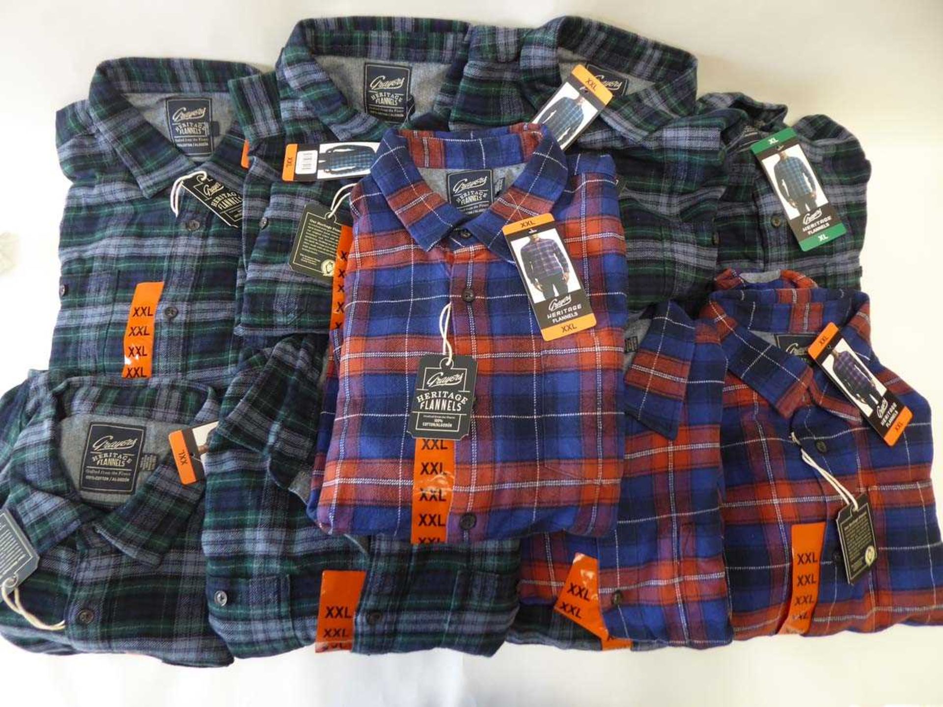 +VAT 15 mens grayers heritage flannel chequered shirts, size XXL (mixed colours)