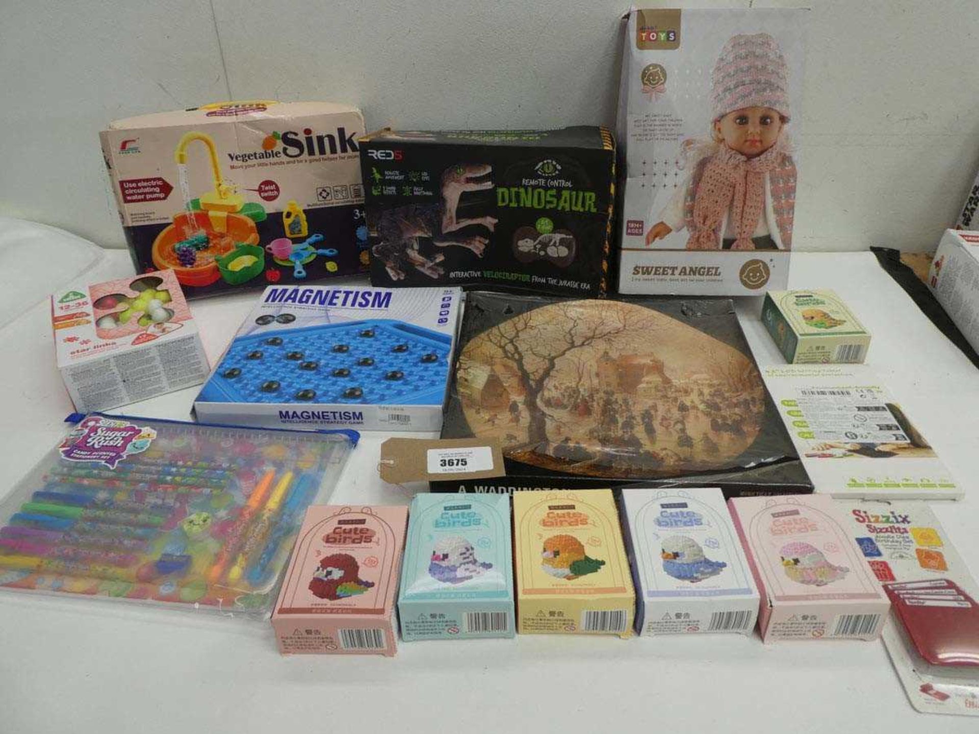 +VAT Games including Magnetism. R/C dinosaur, Star Links, Cute bird building block sets, jigsaw etc