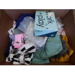 Large box containing mixed children's clothing, in various sizes