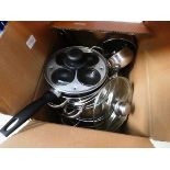 Box of loose pots and pans