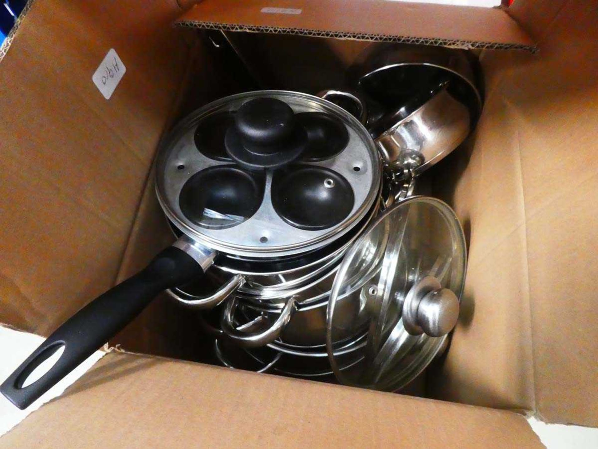 Box of loose pots and pans