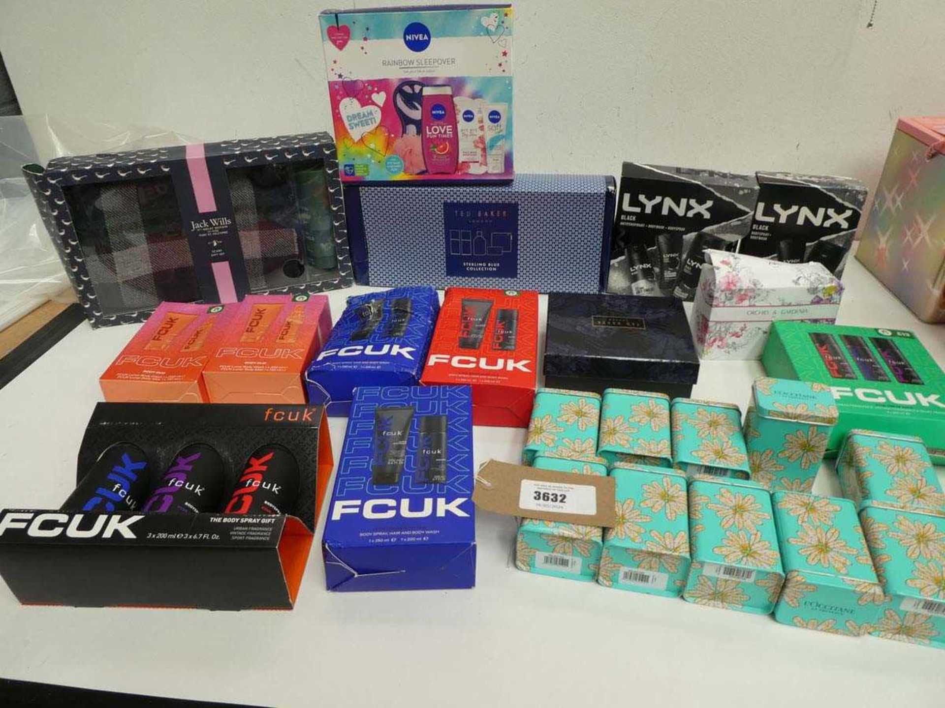 +VAT Selection of toiletry gift sets comprising FCUK, Jack Wills, Nivea, Lynx, Ted Baker and L'