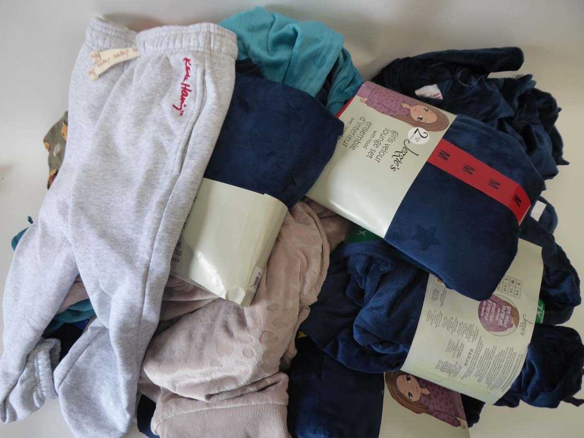 Large quantity of children's clothing, to include Jezze's girls velour lounge sets, jogging bottoms,