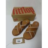 +VAT Boxed pair of Fitflop crochet stitch leather flatform slides, light tan, UK 6.5
