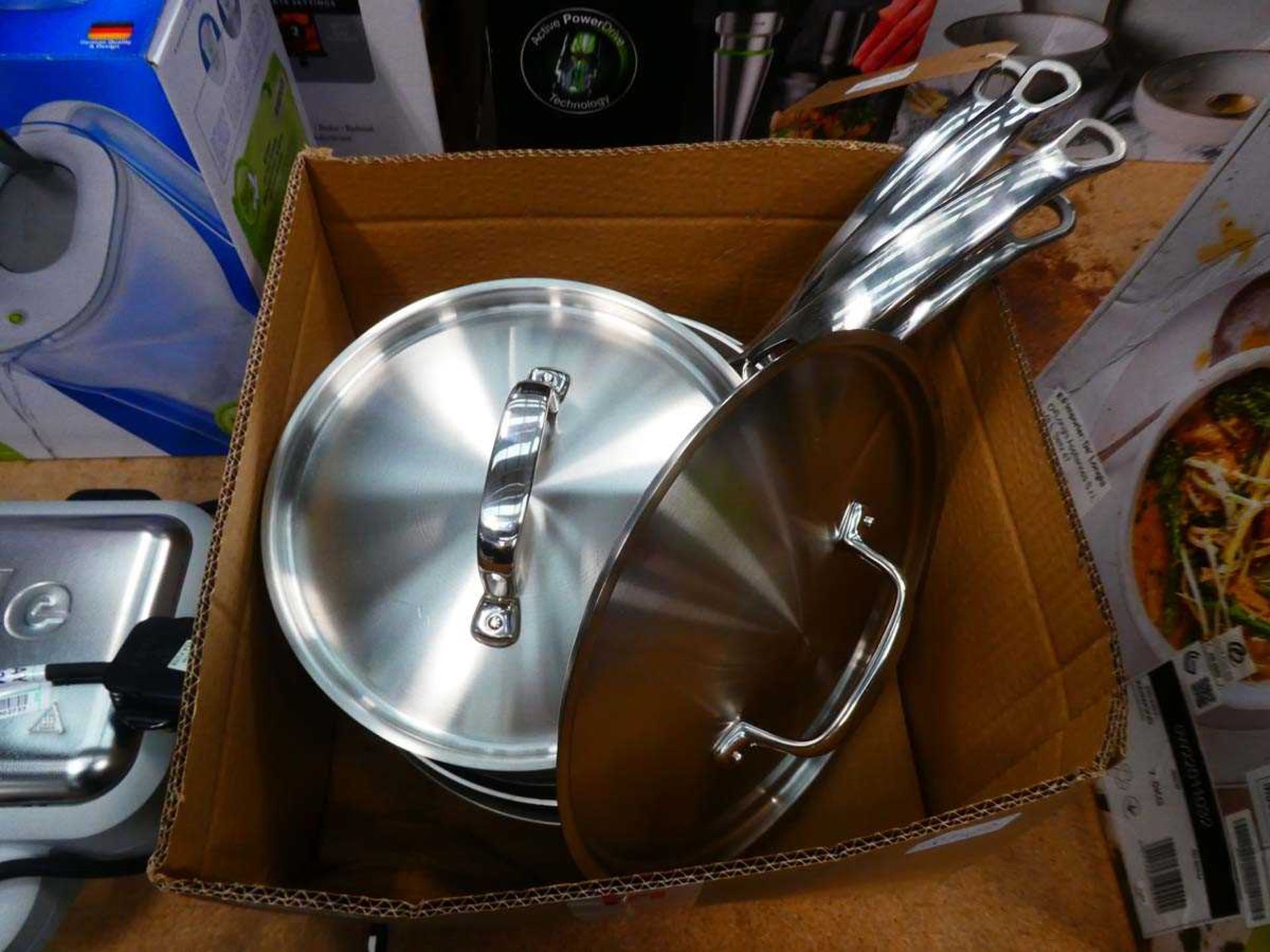 Box of loose pots and pans