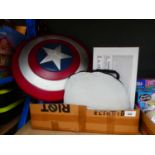 +VAT Box of mixed assorted toys, Captain America shield, rock climber etc.