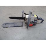 Black petrol powered chainsaw