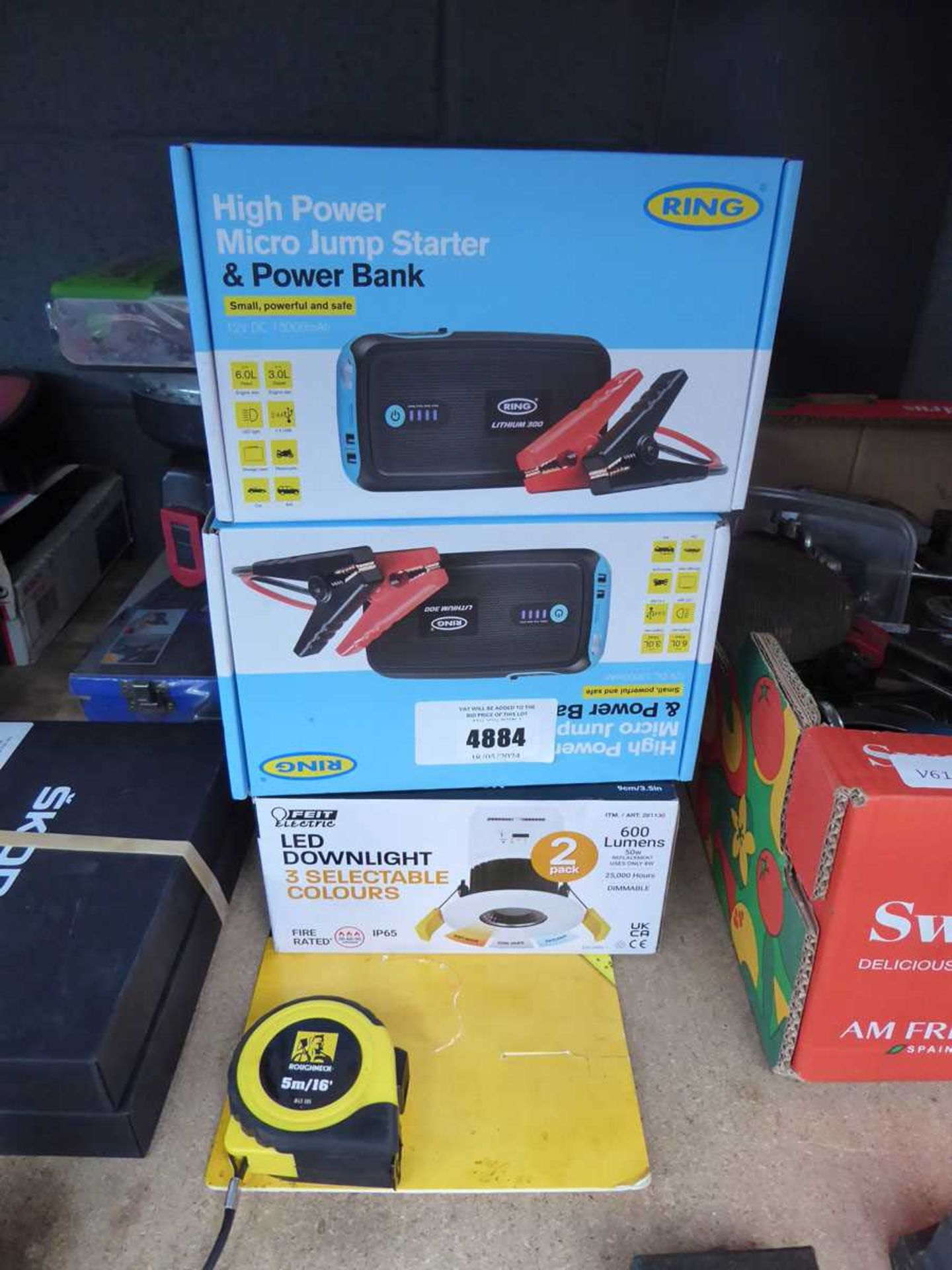 +VAT Power packs, tape measure and down light