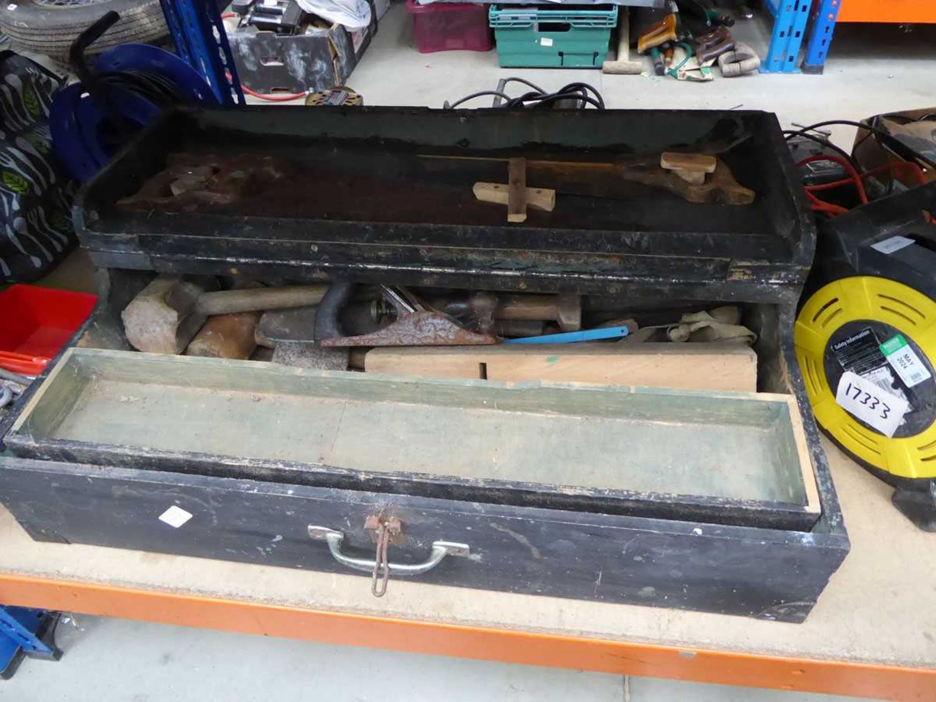 Vintage woodworking box containing small qty of woodworking tools