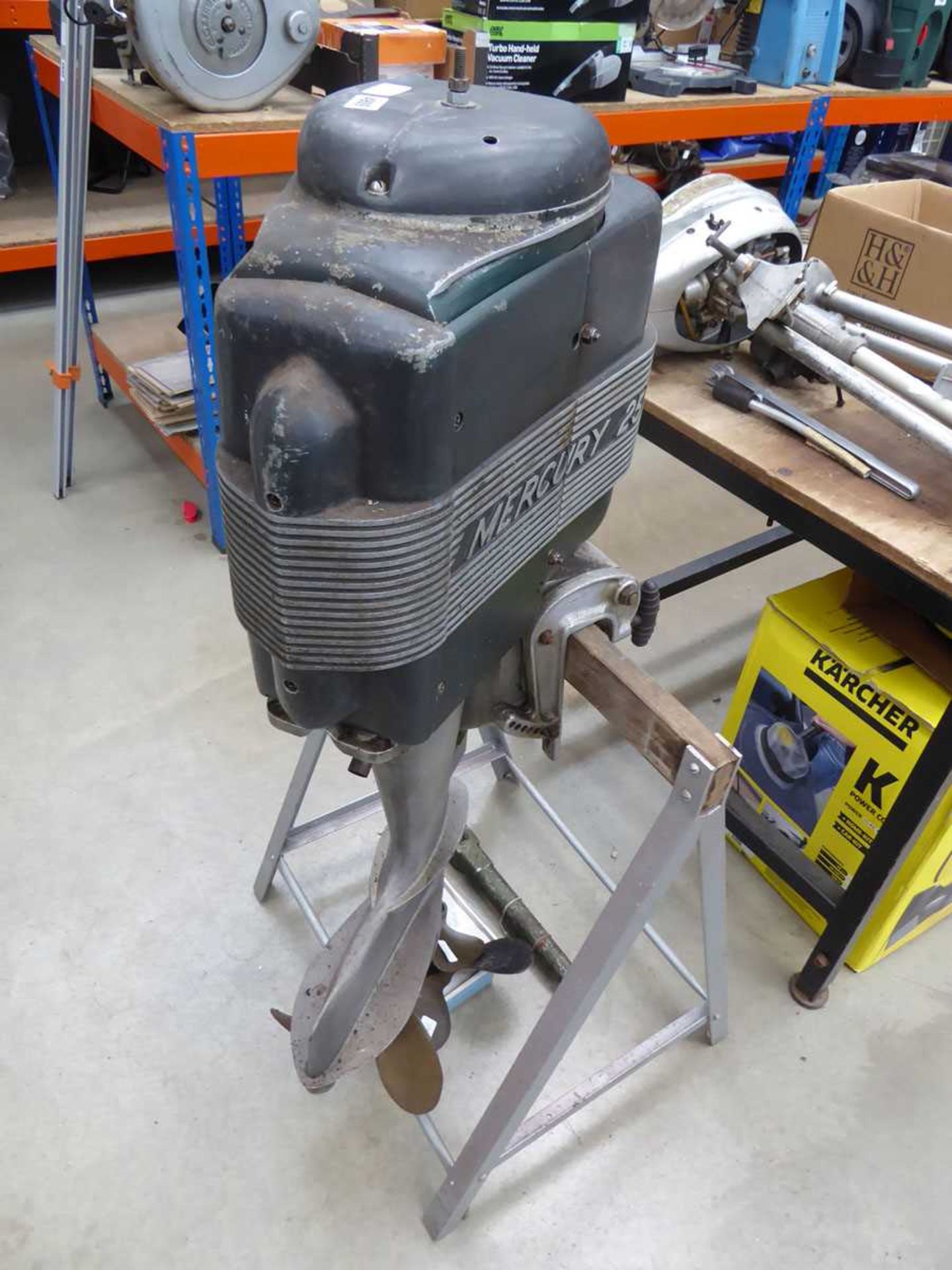 Mercury 25 petrol powered outboard motor on stand - Image 2 of 3