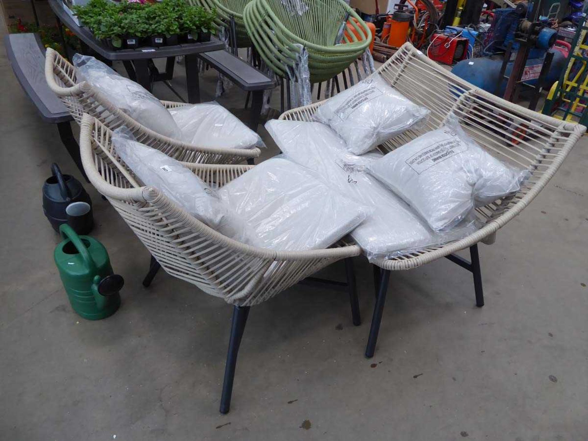 3 seater string style garden set consiting of 2 seater sofa and 2 chairs