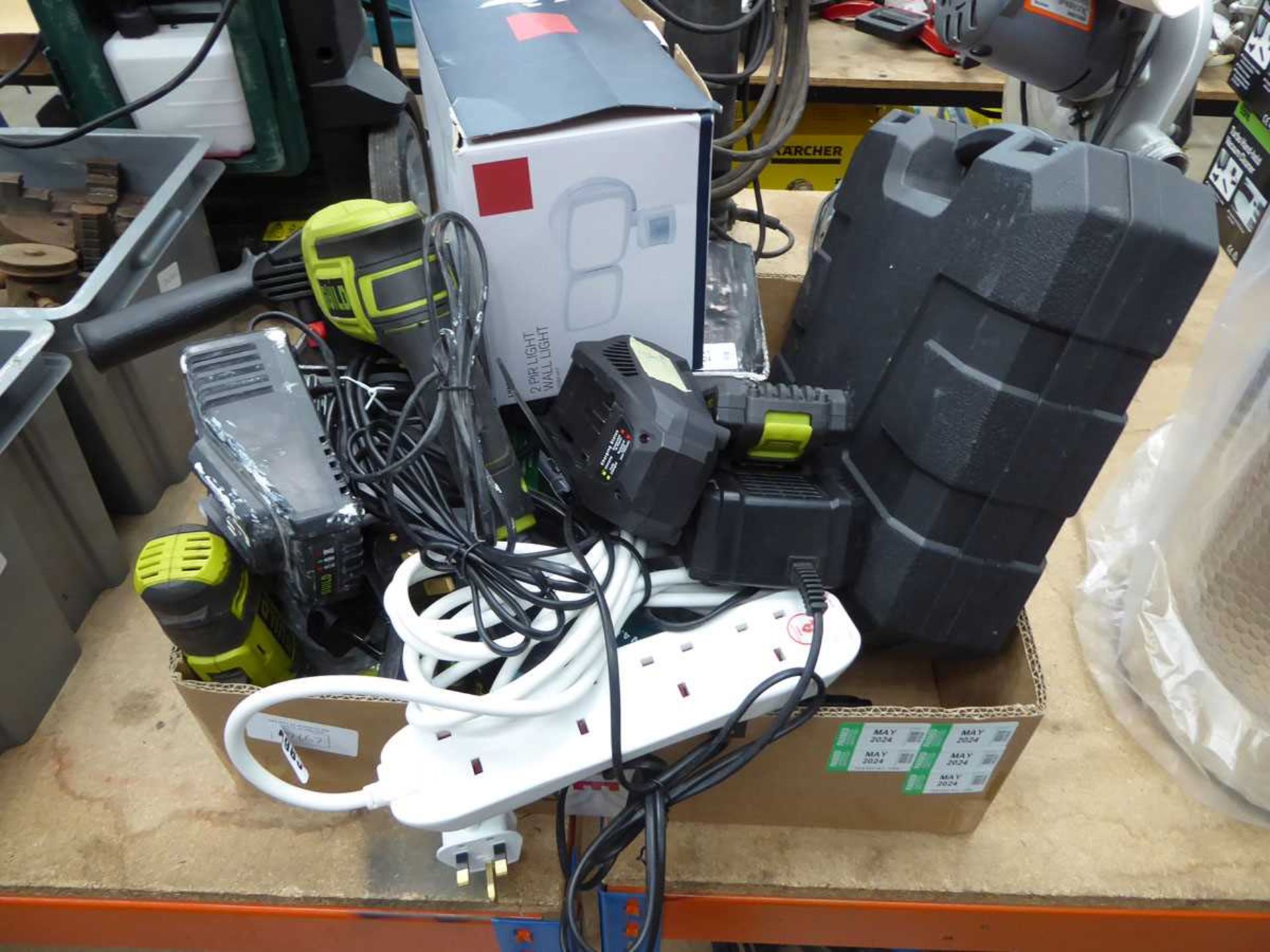 +VAT Box of assorted power tools and lights