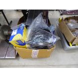 Box containing pressure washer hoses, washing machine pipes, fans etc.