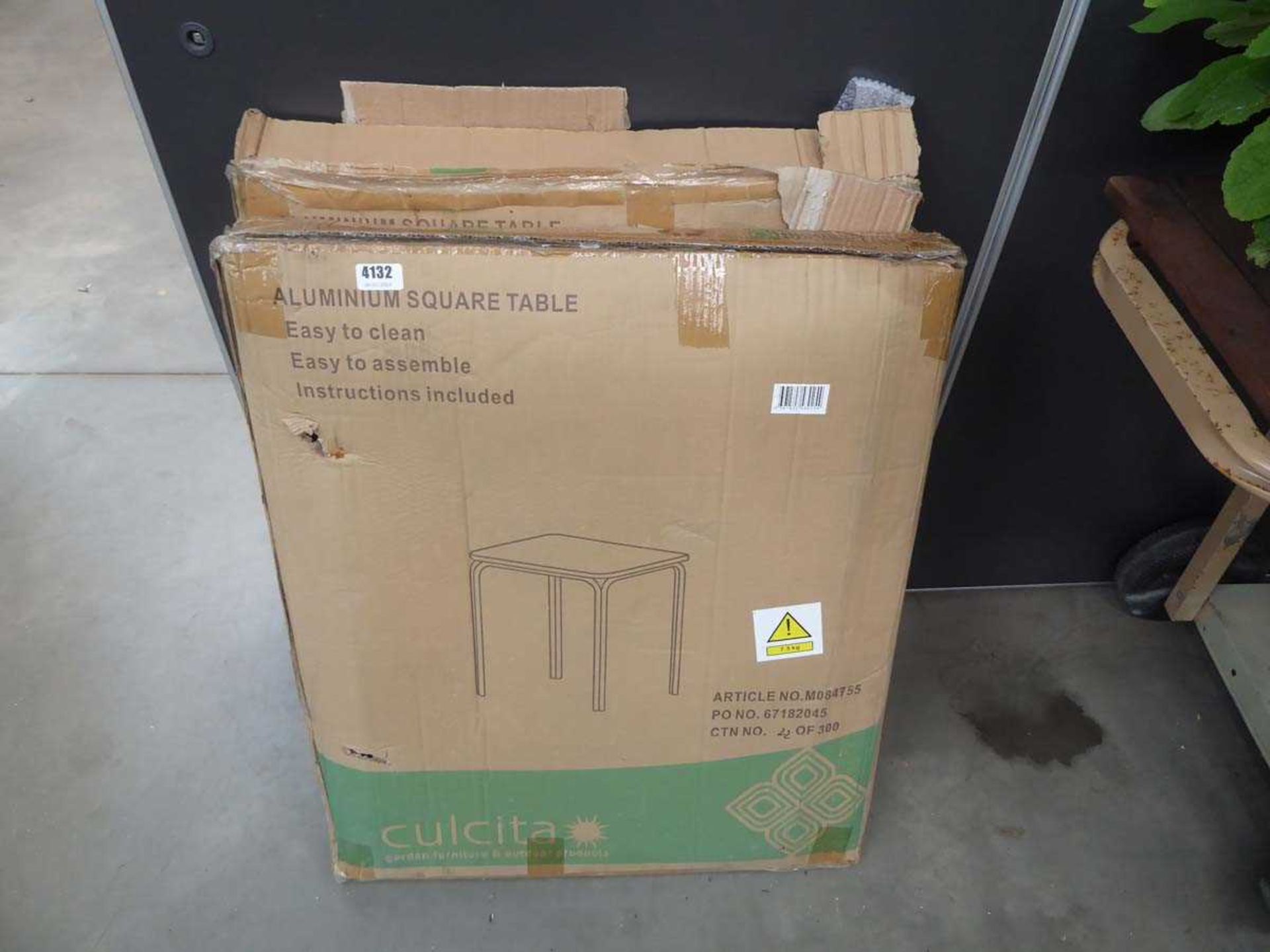 2 boxed square aluminum tables