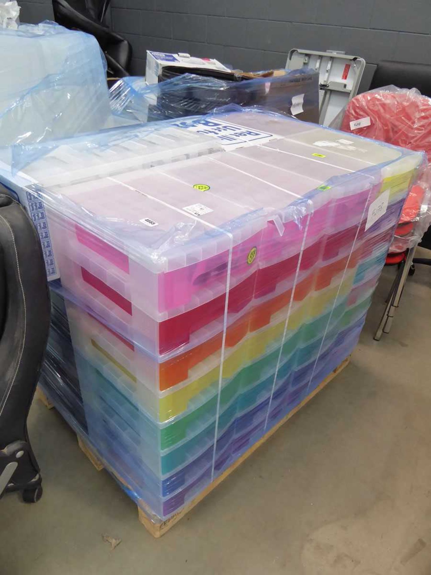 Pallet of Really Useful drawer rainbow boxes