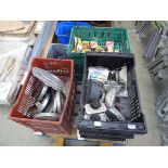 Pallet of vintage car parts and accessories including wiring looms, mirrors, lamps, brake shoes