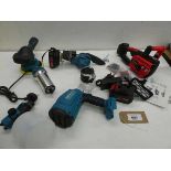 +VAT Cordless chainsaw, hand router, sander, torch and sprayer