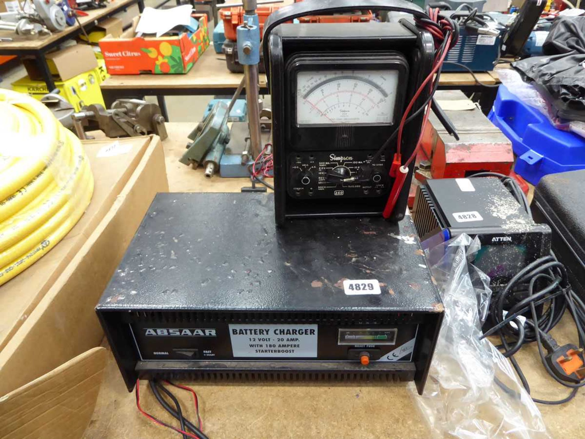 Absaar battery charger and Simpson vintage test meter
