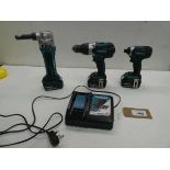 +VAT Makita battery powered Mild Steel nibbler, drill, impact drive, 3 batteries and 1 charger