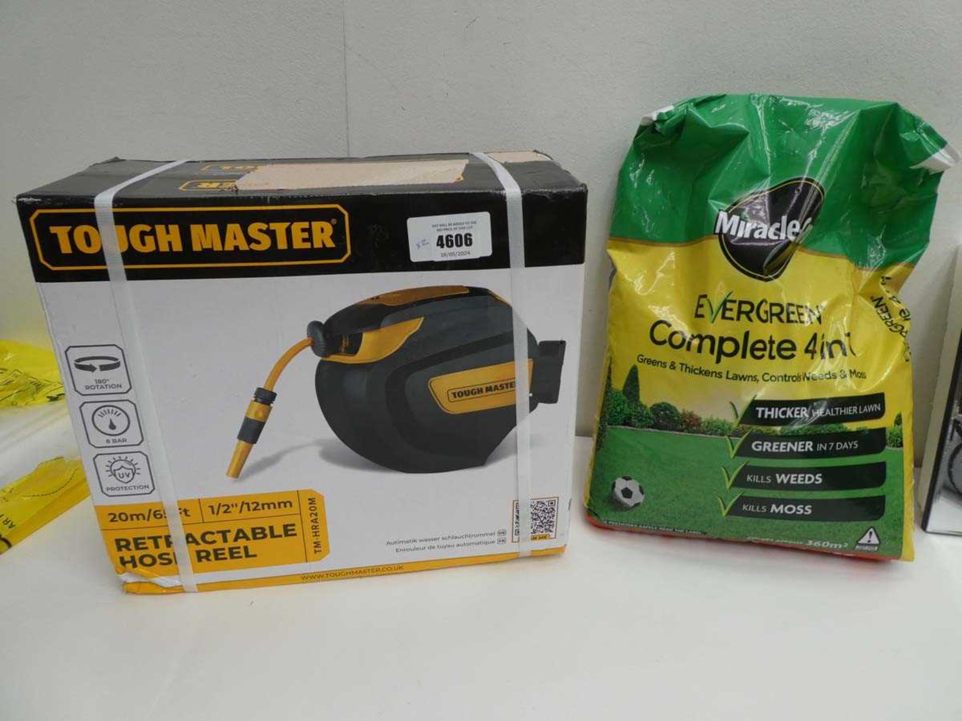 +VAT Tought Master 20m retractable hose reel and 12.6kg bag of Miracle Grro Evergreen complete 4