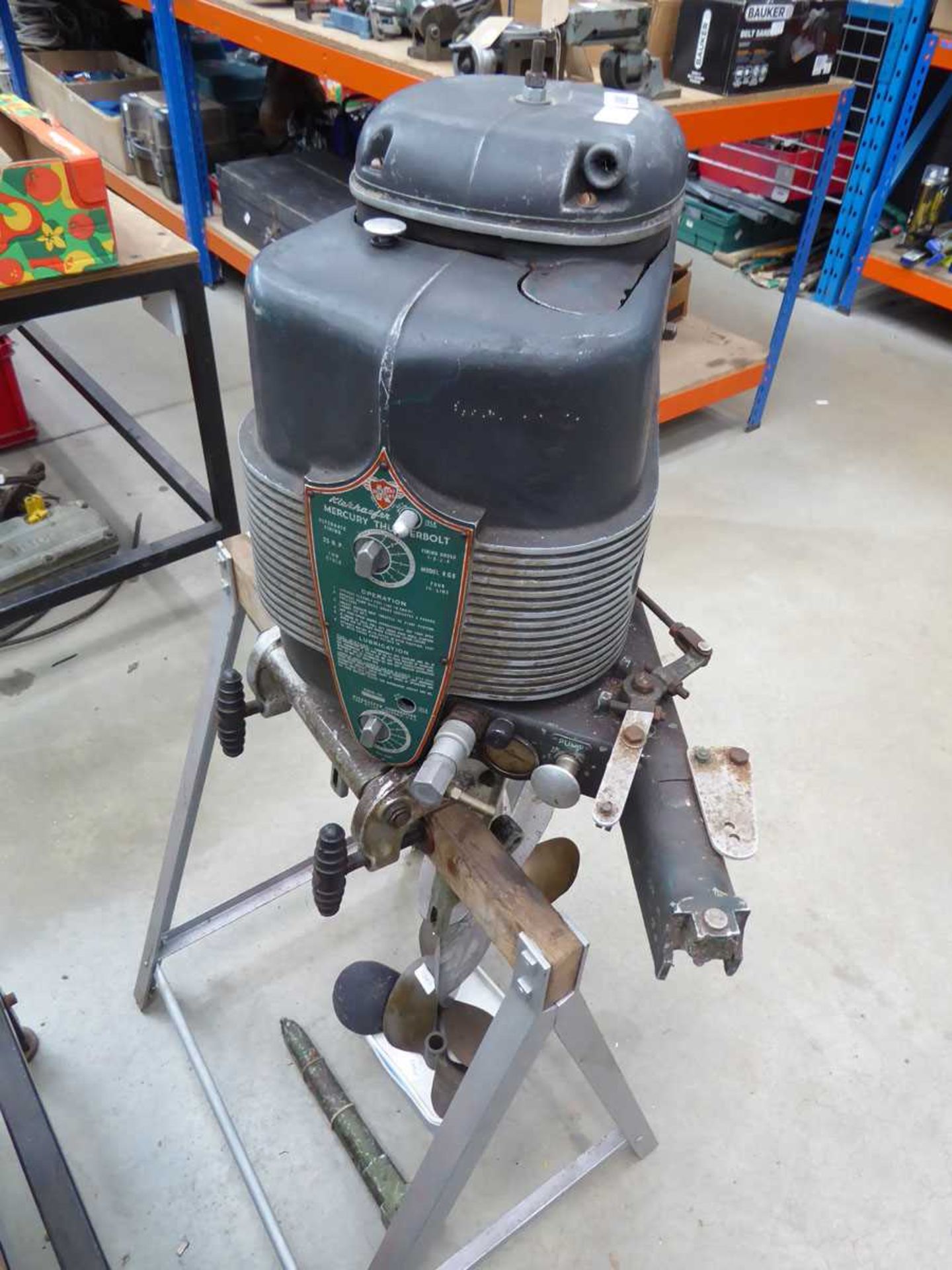 Mercury 25 petrol powered outboard motor on stand - Image 3 of 3