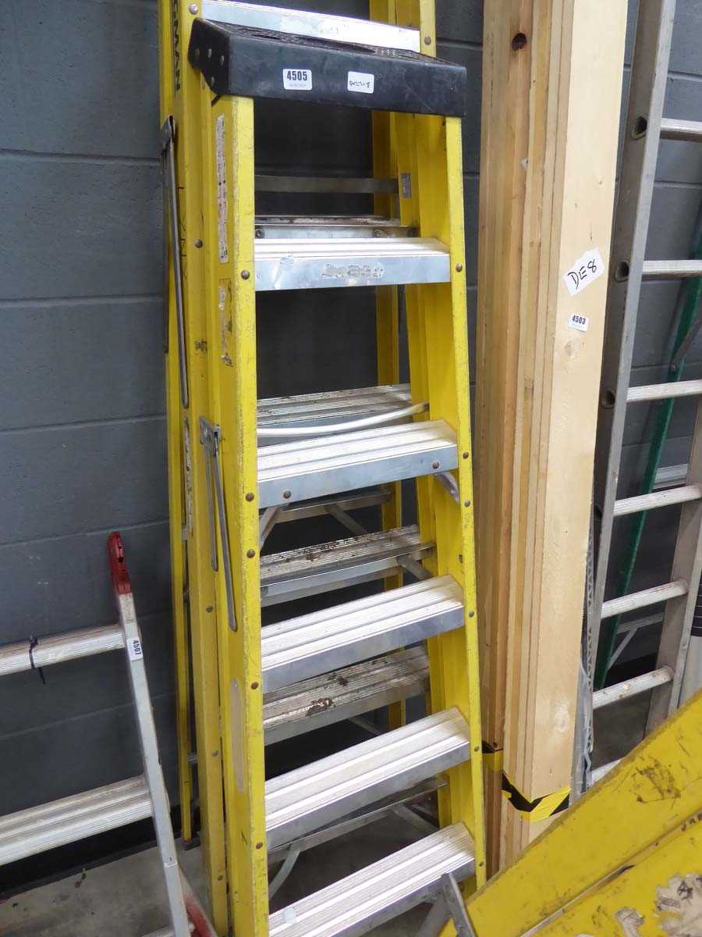 6 tread yellow and silver electricians style stepladder