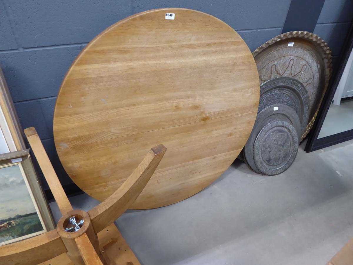 Circular oak table on single tripod base