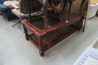 Glazed topped coffee table with bergère shelf under