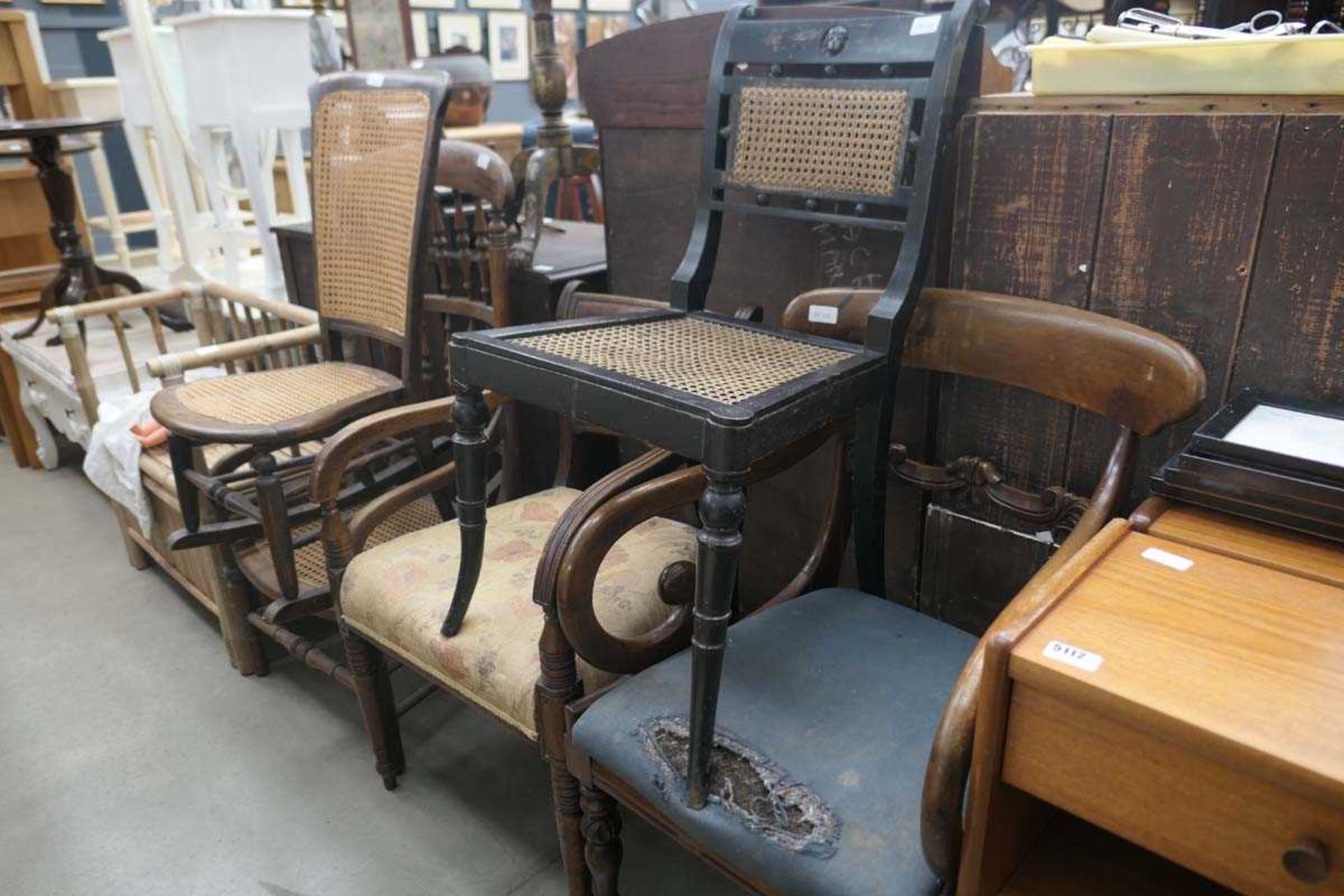 Six assorted chairs, to include floral upholstered, bergère rocking chair and others