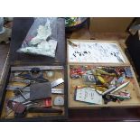 Box containing engineers tools and box containing fishing tackle