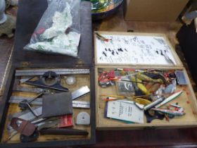 Box containing engineers tools and box containing fishing tackle