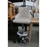 Grey cloth topped chrome based bar stool