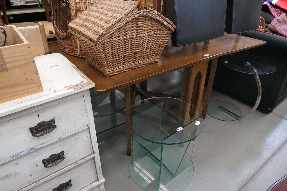 Oak effect gateleg dining table, together with four black vinyl chairs (sold as a collectors item)