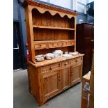 Pine kitchen chest of 3 drawers over 3 doors with plate rack over