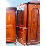 Pine two-piece corner cupboard with glazed door above and single drawer and door below