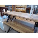 Plank effect refectory table and pair of matching benches