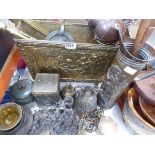 Qty of metalware to include bells, bowls, magazine racks, fire pokers etc