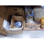 4 boxes of assorted items to include earthenware jugs, blue and white china, books, photography