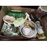 Box of household items to include vases, bowls, trinket trays, and figurines