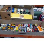 2 boxes of die cast lorries, cars, etc.