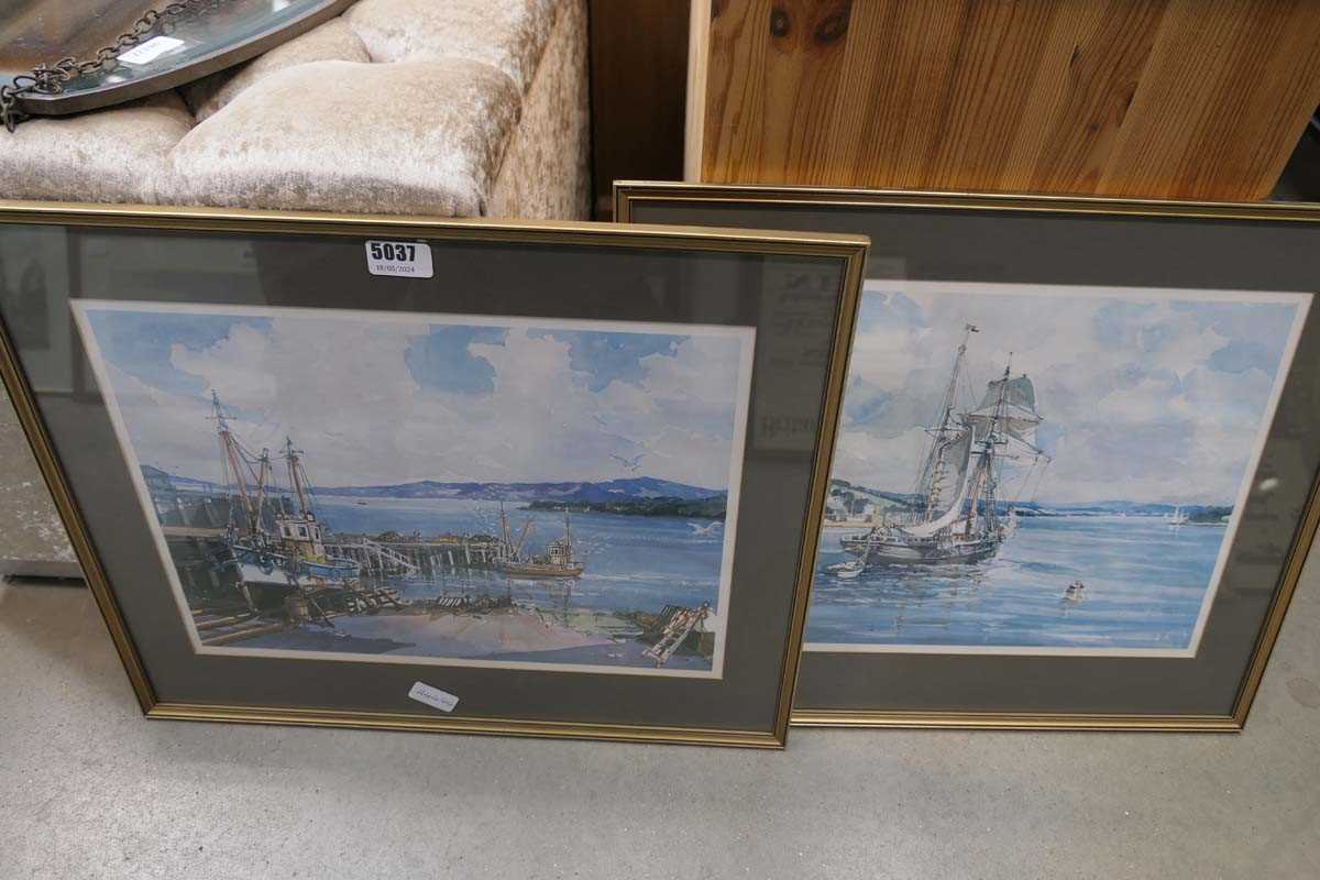 Two framed and glazed pictures of harbour scenes