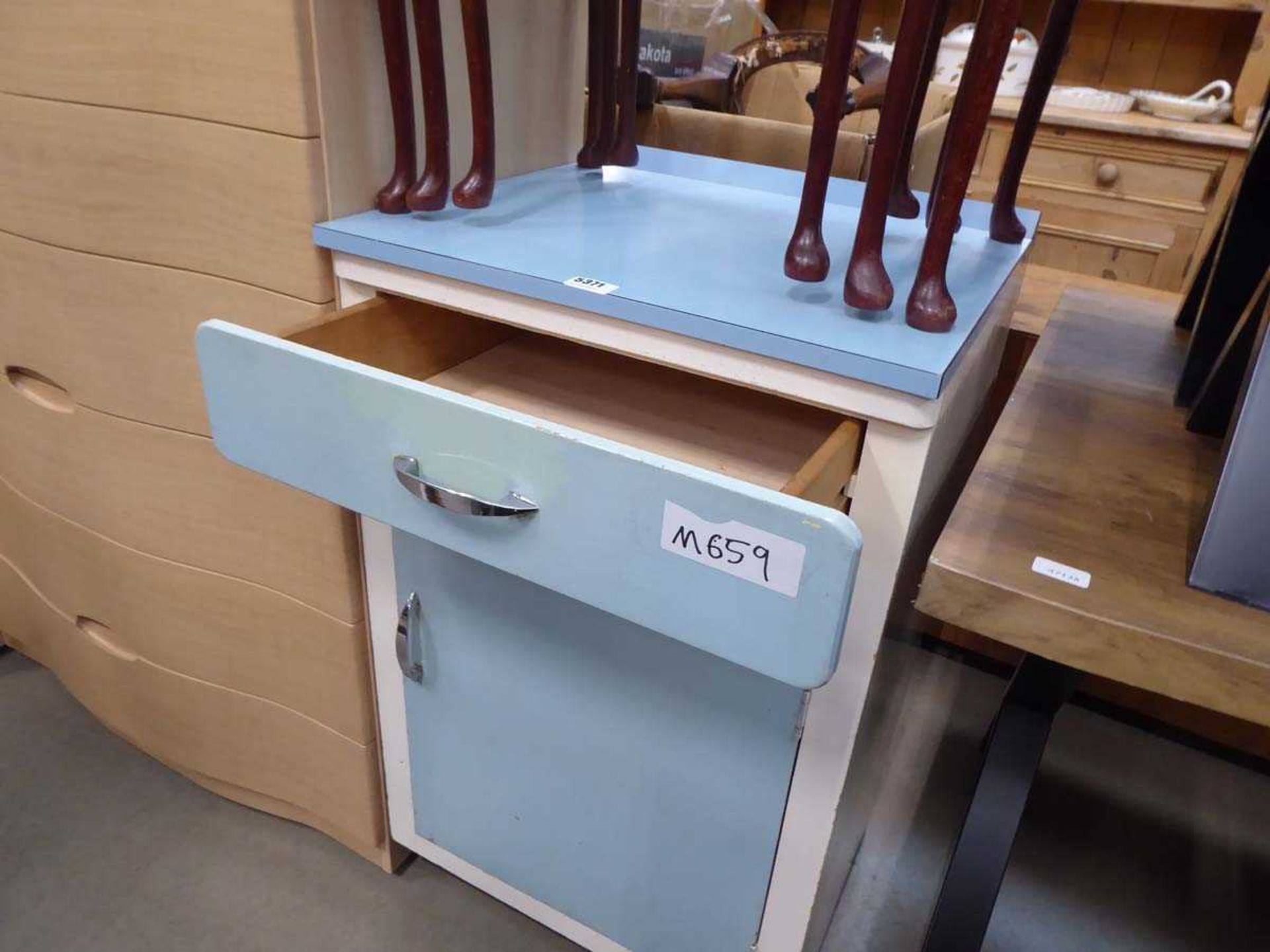 1950's kitchen cupboard in blue and white