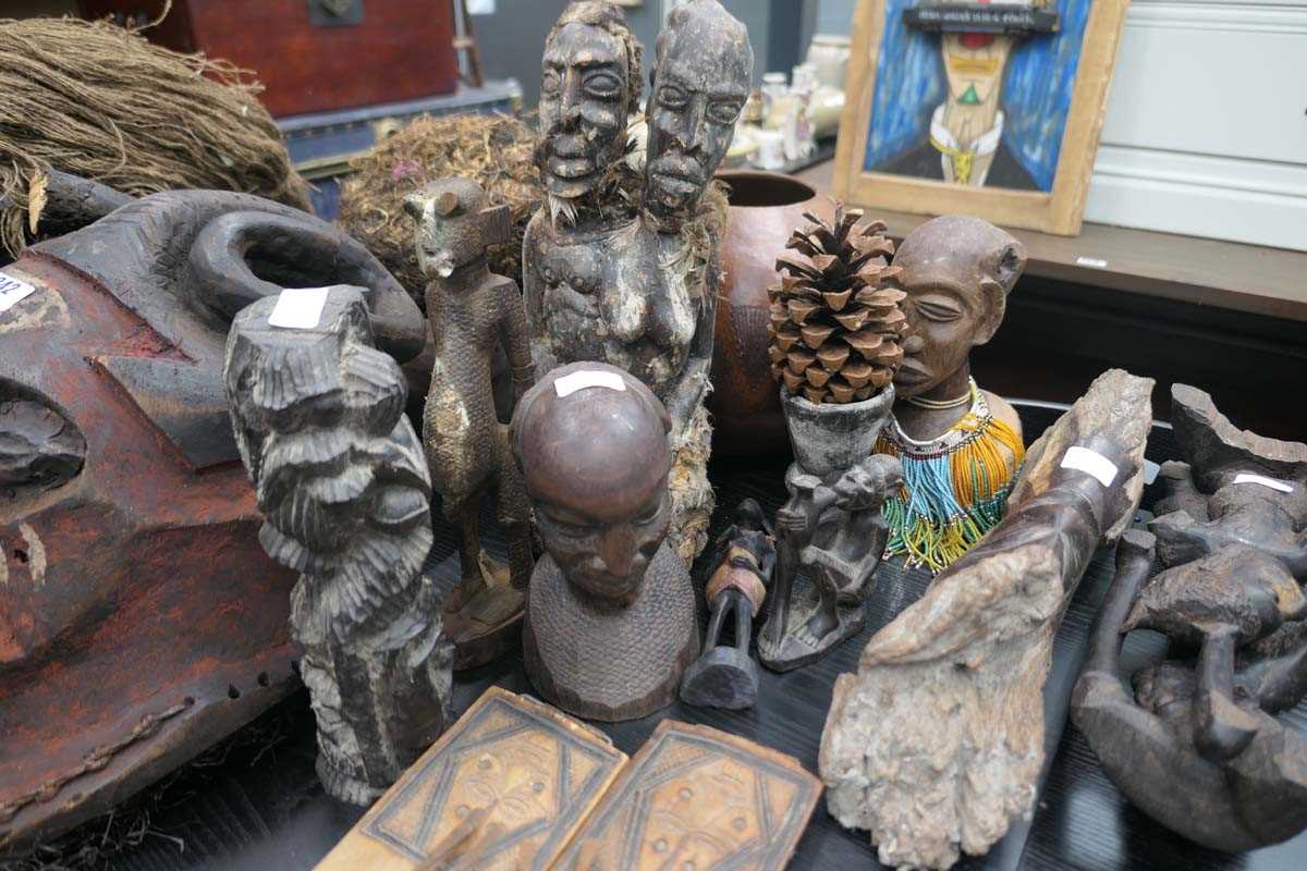 Large quantity of wooden carved tribal masks and figures - Image 3 of 3