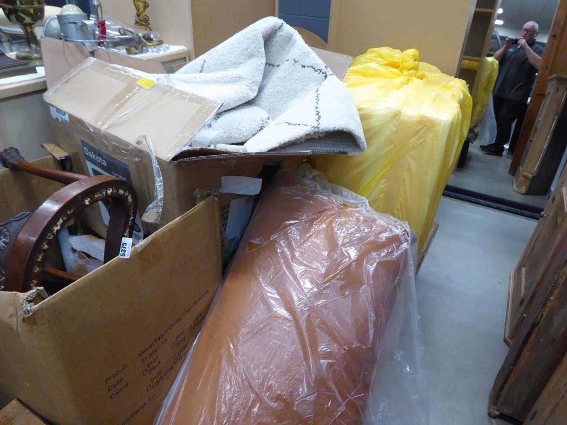 +VAT Pallet of assorted furniture, foam cushions, carpets and lights
