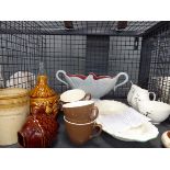 Quantity of china to include brown coffee cups, Adams large tray, Sadler onion pot, Camp coffee