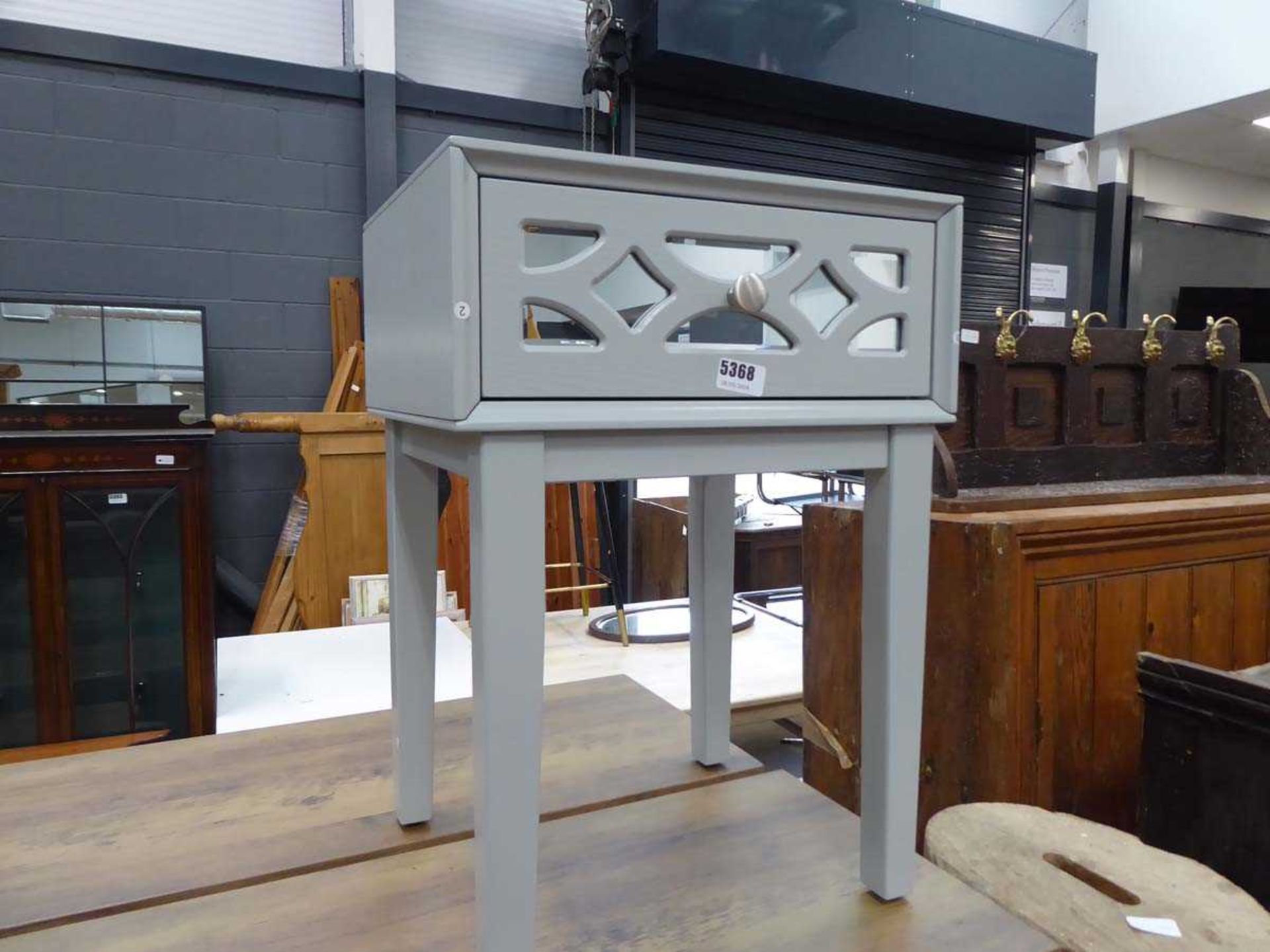 Grey painted bedside cabinet with single drawer