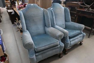 Two Dralon wingback armchairs