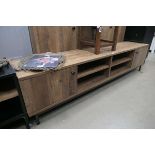 Modern low sideboard in stained pine with 2 doors and shelving unit